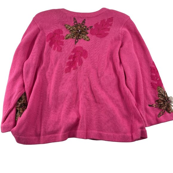 Design Options Philip & Jane Gordon Pink Floral Embroidered Cardigan Sz Large - Picture 5 of 5
